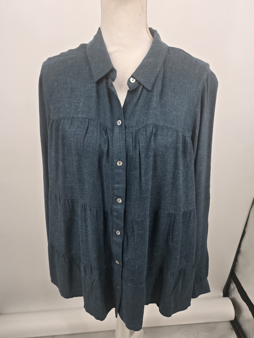 J. Jill Dark Teal Tiered Button-Down Shirt Large (7725)
